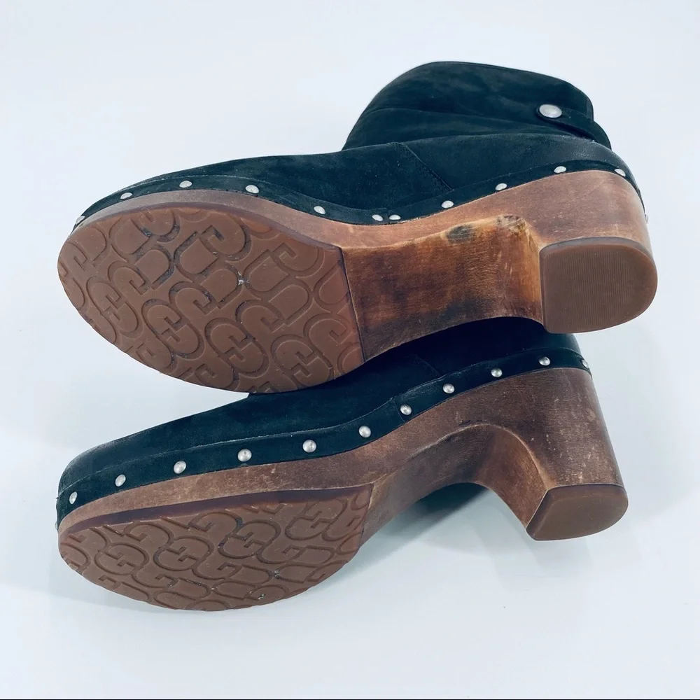 UGG Lynnea Black Suede Studded Fold Over Ankle Boots Size 7 - Picture 6 of 10